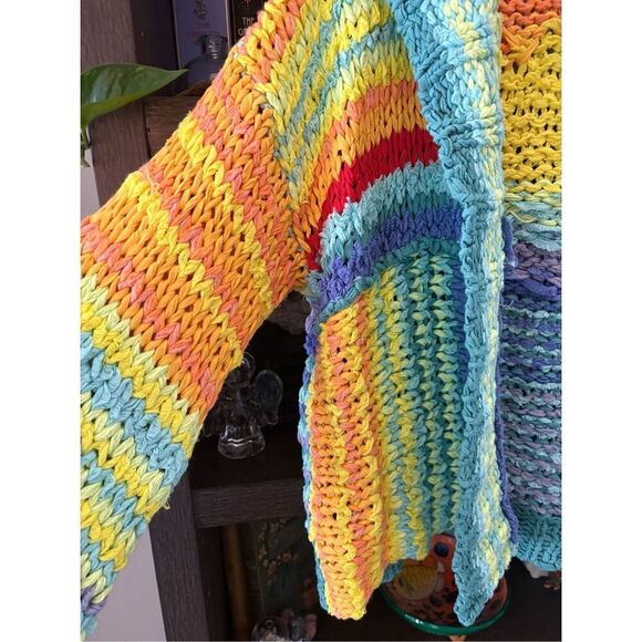 NWOT Free People Beach Market Cardigan Rainbow Loose Chunky Knit Small - Picture 11 of 12